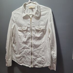Michael Kors White Zippered Front Cotton Blend Shirt Size L